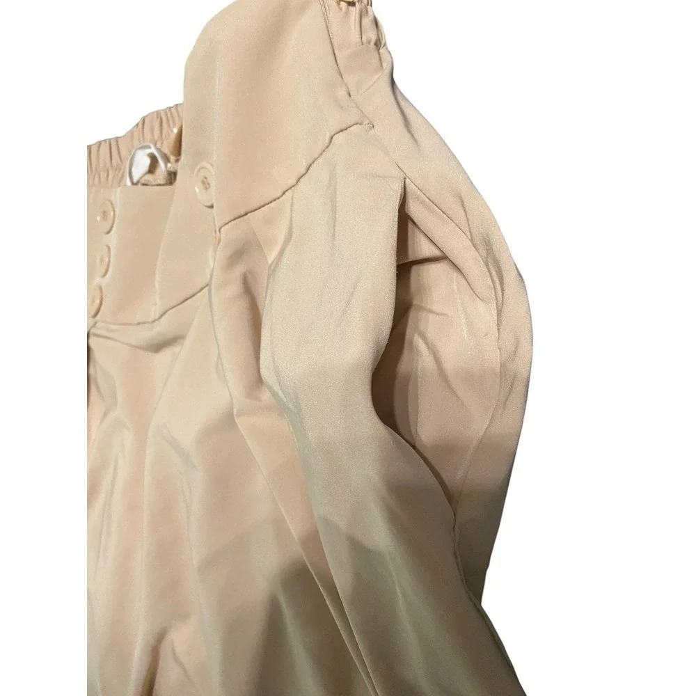 Belle Poque Women's Midi Skirt M Beige High Waist Button Detail A-Line Pockets